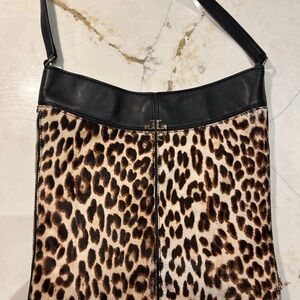 Tory Burch Leopard Print Shoulder Bag with Black Trim
